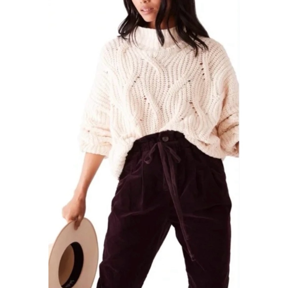 Free People Seasons Change Cable Turtleneck Balloon Sleeve Sweater, S - Picture 3 of 14